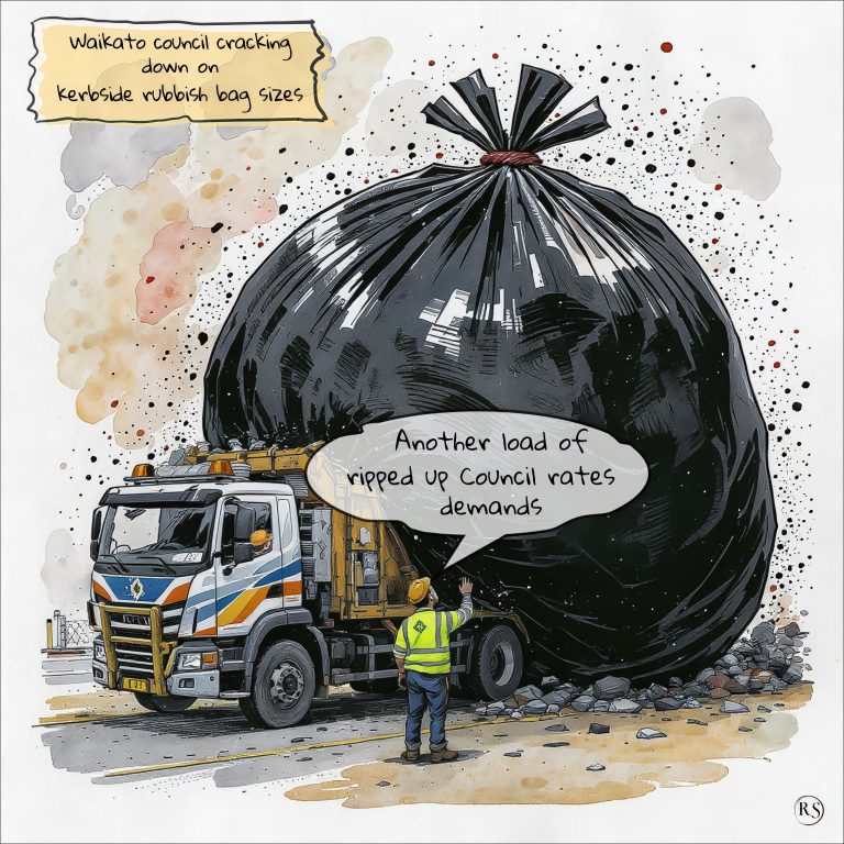 Cartoon: Waikato council cracking down on kerbside rubbish bag sizes