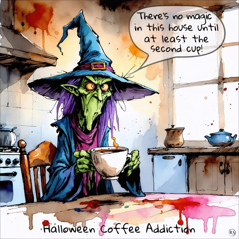 Cartoon: Halloween coffee addiction