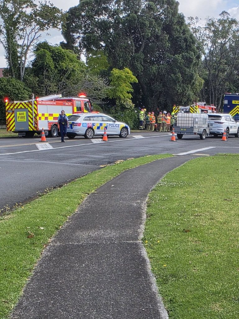 Emergency services respond to chemical spill in Pukekohe, trucks breaks down en route