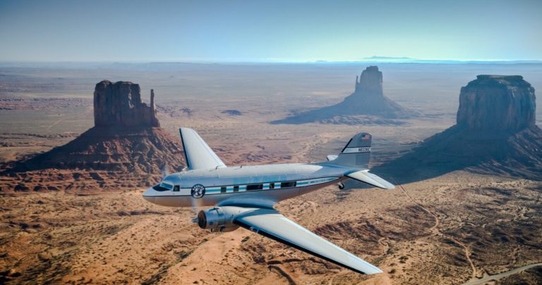 DC-3 aircraft flying to Warbirds Over Wanaka